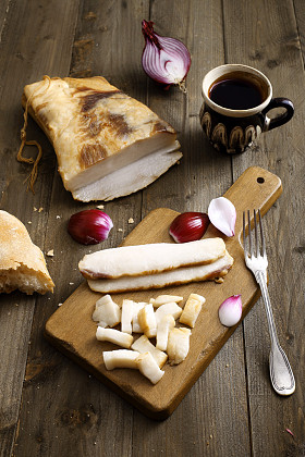 顶视图片猪肉脂肪猪油或 slana