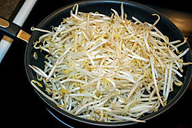 在准备做饭的锅新鲜有机豆芽