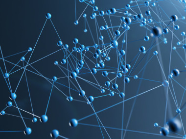 分子結構說明藍色化學元素的特寫背景