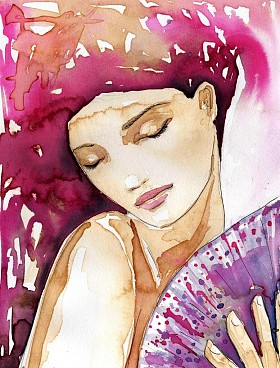 一个美丽的女人的水彩肖像的插图