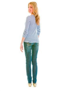 回首她的微笑美丽少女的全长肖像