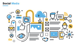 社交媒体、 社交网络、 视频和照片共享、 通信、 博客、 播送、 社交商务的平线插图