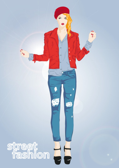 素描风格的时尚女孩.图片