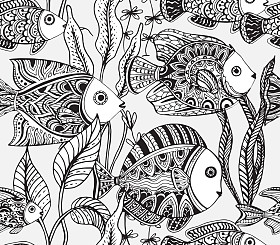 热带鱼矢量单色无缝海模式