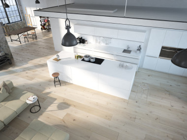 与厨房.3d 呈现现代阁楼