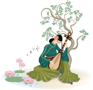 美麗的中國(guó)女人彈琵琶