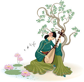 美丽的中国女人弹琵琶