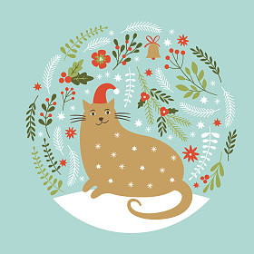 有猫的圣诞卡图片