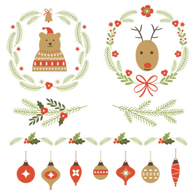 一套圣誕圖形元素和飾