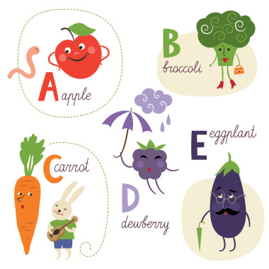 帶有水果和蔬菜的英文字母照片