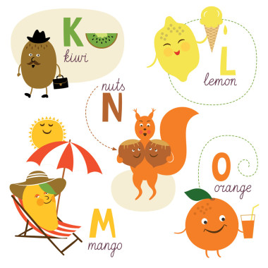 带有水果和蔬菜的英文字母图片