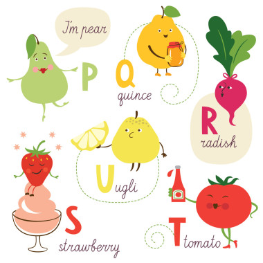 帶有水果和蔬菜的英文字母圖片