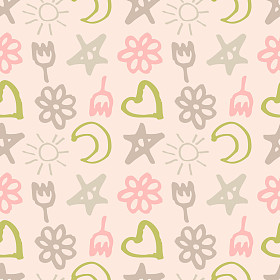 无缝模式与星星、 心、 太阳、 月亮、 花在孩子们的风