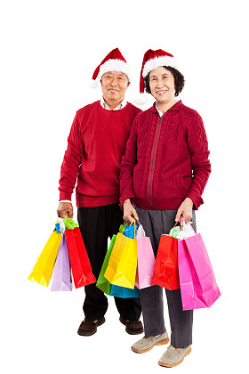 高级亚洲夫妇庆祝圣诞
