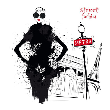 素描风格的时尚女孩