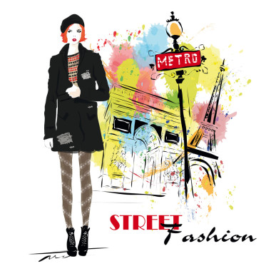 素描风格的时尚女孩.图片