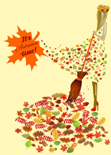 秋天的树叶背景上孤立的集的自然符号向量集合