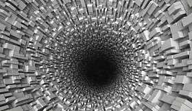 未来派的隧道。背景与科幻管和混沌的多维数据集