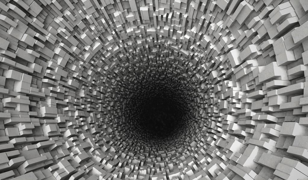 未来派的隧道。背景与科幻管和混沌的多维数据集 未来派的隧道。背景与科幻管和混沌的多维数据集