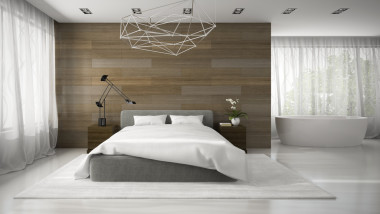 內(nèi)政部與浴缸 3d 渲染的現(xiàn)代壁櫥