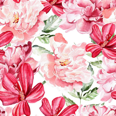 用水彩鮮花的無縫模式。牡丹花