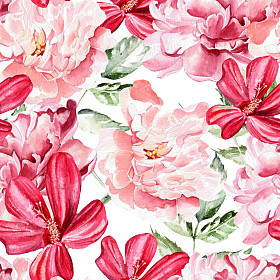 用水彩鲜花的无缝模式。牡丹花