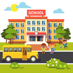 教学楼校车和学生儿童