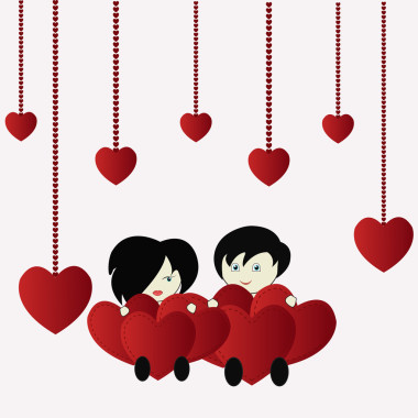 可笑的女孩與男孩和心