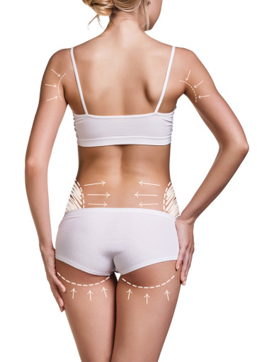 苗條的女人身體與校正線