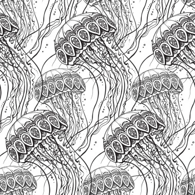 矢量無縫模式與手工繪制的水母