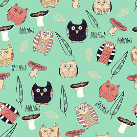 无缝模式与可爱猫头鹰和蘑菇图片