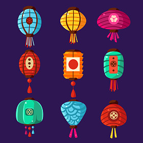 色彩缤纷的灯笼。矢量插图集