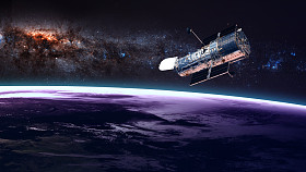 哈勃太空望远镜在地球上空的轨道上。由 Nasa 提供的这幅图像的元素