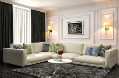 內(nèi)政部與白色的沙發(fā)。3d 圖