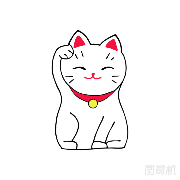 招財(cái)貓。坐在手繪制幸運(yùn)只白色的貓。日本文化。涂鴉畫(huà)