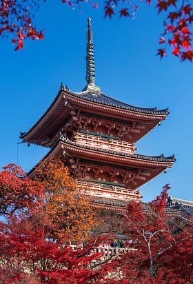 在秋天的季节里，日本的清水寺