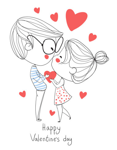 男孩和女孩接吻。愛卡