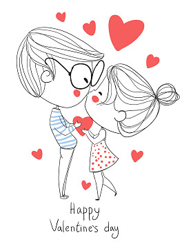 男孩和女孩接吻。爱卡