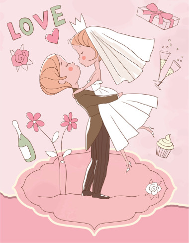 婚禮卡。新娘和新郎