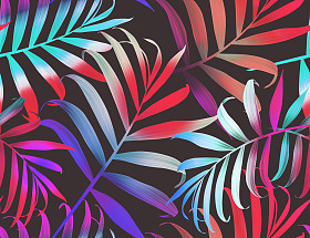 多彩的热带棕榈树叶模式，在夏威夷风