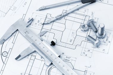 計劃工業(yè)詳細信息、 螺絲、 卡尺、 分隔線。一張照片