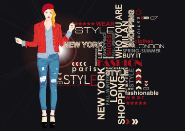 素描风格的时尚女孩.图片