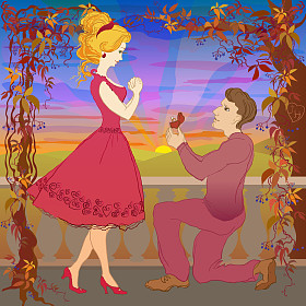 求婚。男人给戒指送给他的女孩