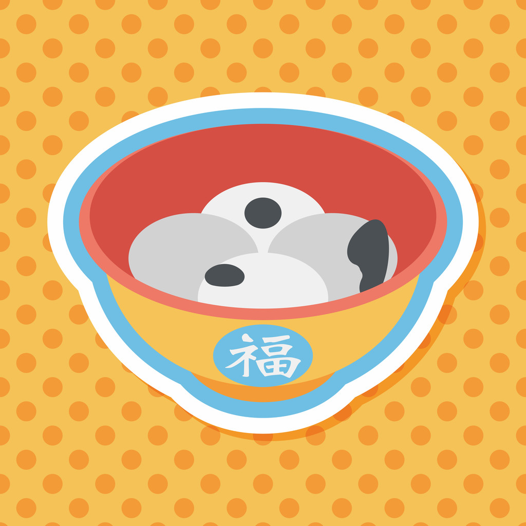 中国新年汤原平面图标与长长的影子，eps10