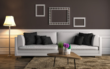 内政部与沙发。3d 图