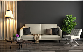 内政部与沙发。3d 图