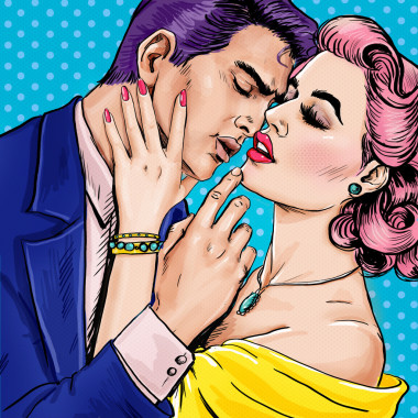 爱夫妇。波普艺术 Couple.Pop 艺术的爱。情人节明信片。好莱坞电影里的场景。爱波普艺术插画波普艺术的爱。情人节明信片。真正的爱。电影海报。漫画书的爱。男性