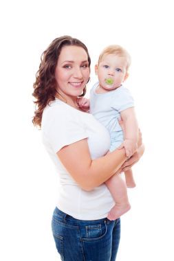 笑臉母親舉行她的兒子圖片