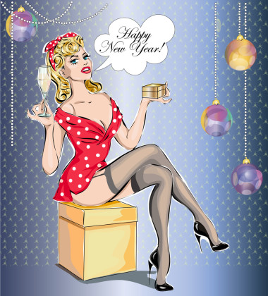把圣誕節(jié)的女孩，快樂(lè)新的一年 2016年釘