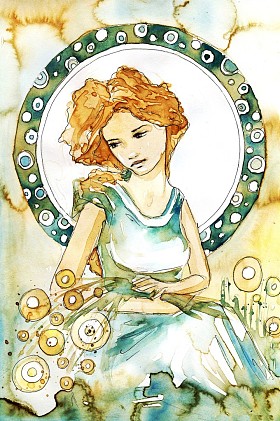 浪漫和沉思的女孩艺术 novueau